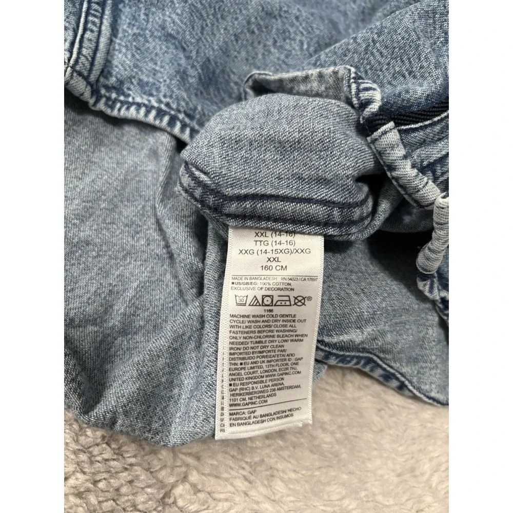 Gap Boys XL Button Blue Denim Baseball Jersey‎ Top Shirt